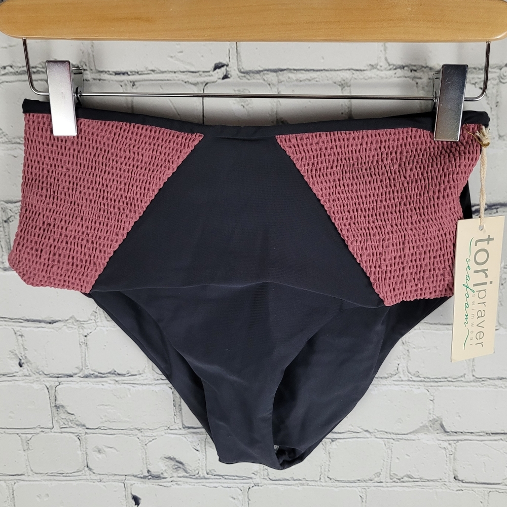 TORI PRAVER | Seafoam smocked colour block swim bikini bottoms